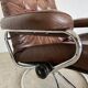 Vintage brown leather reclining lounge chair Ekornes Stressless & stool, 1960s