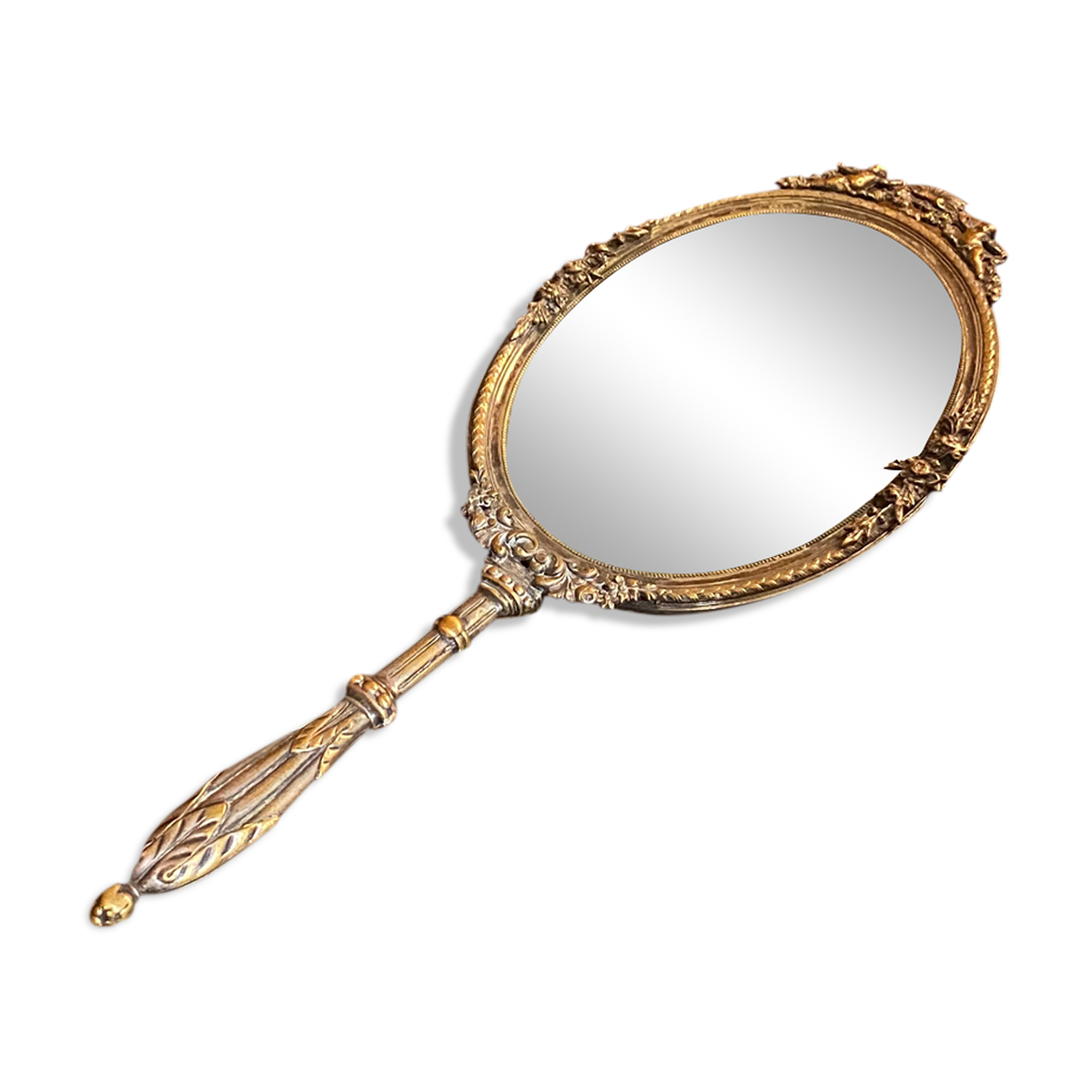 Hand mirror Napoleon silver metal III 12x33cm