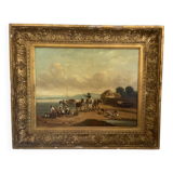 Old Painting French School Marine Port 19th Century Gaultier