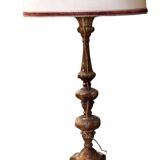 Antique 18th century candlestick lamp, gilded wood, electrified