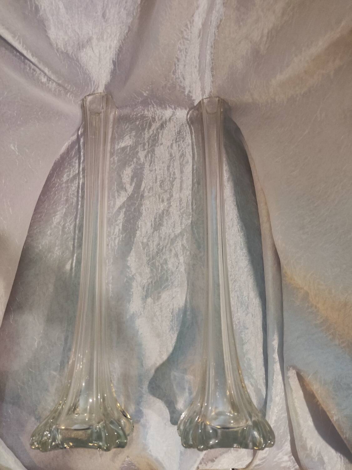 Pair of vintage chiseled glass soliflore vases