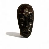 Africa mask in shell wood inlaid Ivory Coast Baoulé African art 1989 old vintage