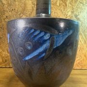 Primavera Art Deco vase, glazed stoneware with blue bird decoration by Marguerite Lehm.