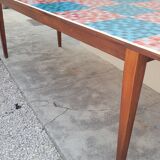 Table de ferme ancienne plateau mosaïque piètements fuselée -2m64