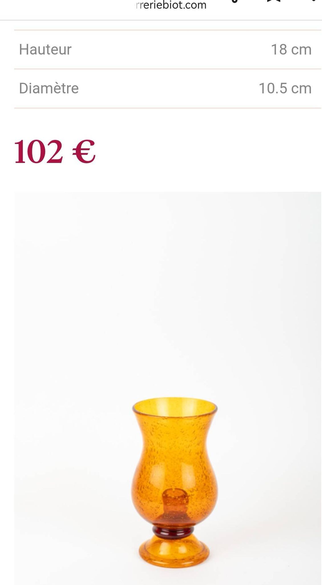 Bougeoir photophore Biot en verre ambré soufflé, bullé