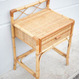 Rattan bedside table, wicker nightstand, end of sofa, interior decoration