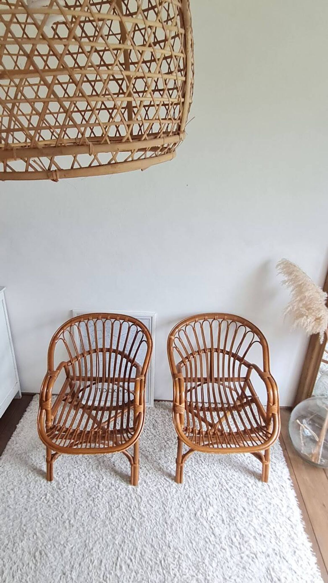 Paire de fauteuils en rotin vintage circa années 70