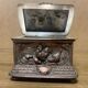Old signature silver bronze box box, decor hunting scenes