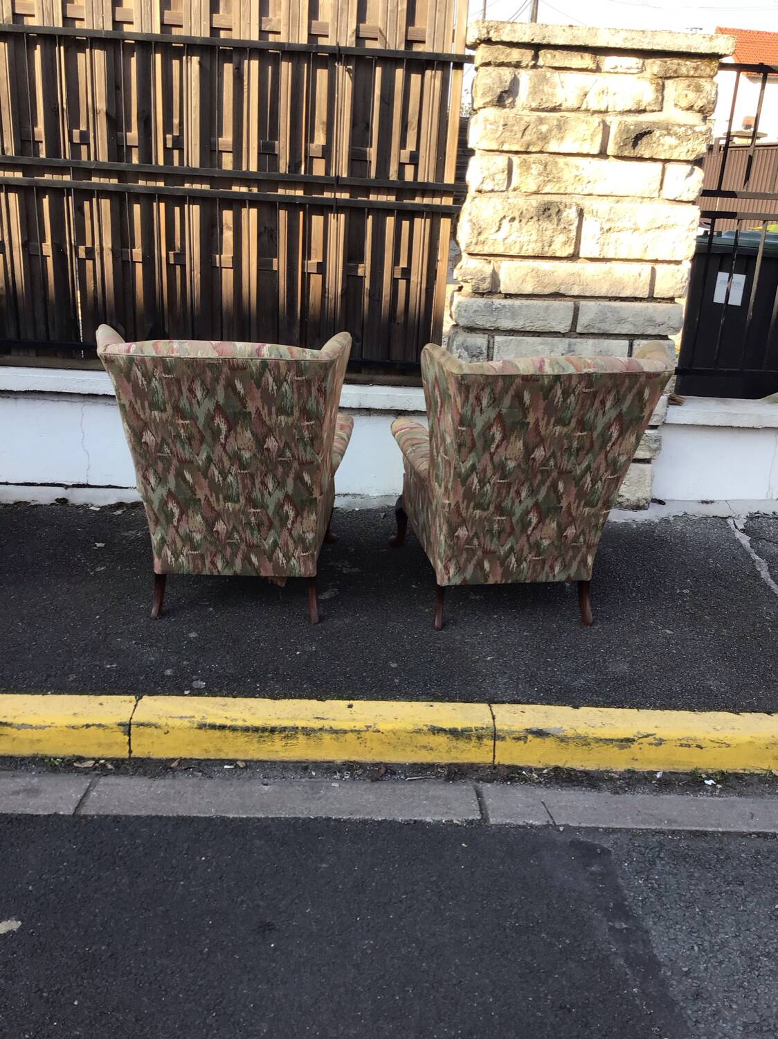Old pair of Knoll Parker fabric armchairs