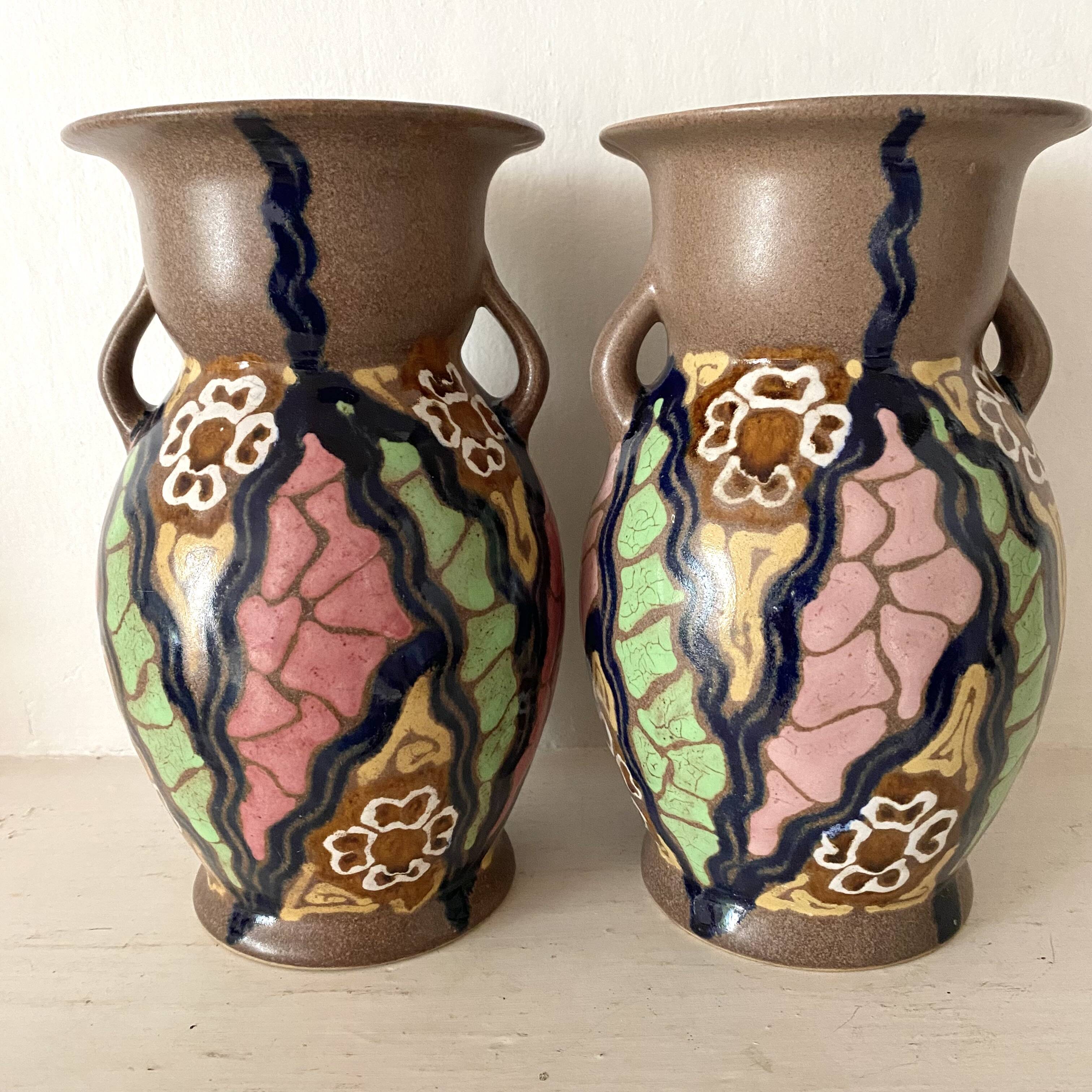 Pair of Carl Gebauer Germany vases, ceramic, 1930s