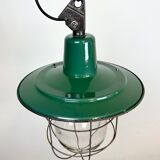 Green Enamel and Cast Iron Industrial Cage Pendant Light, 1960s