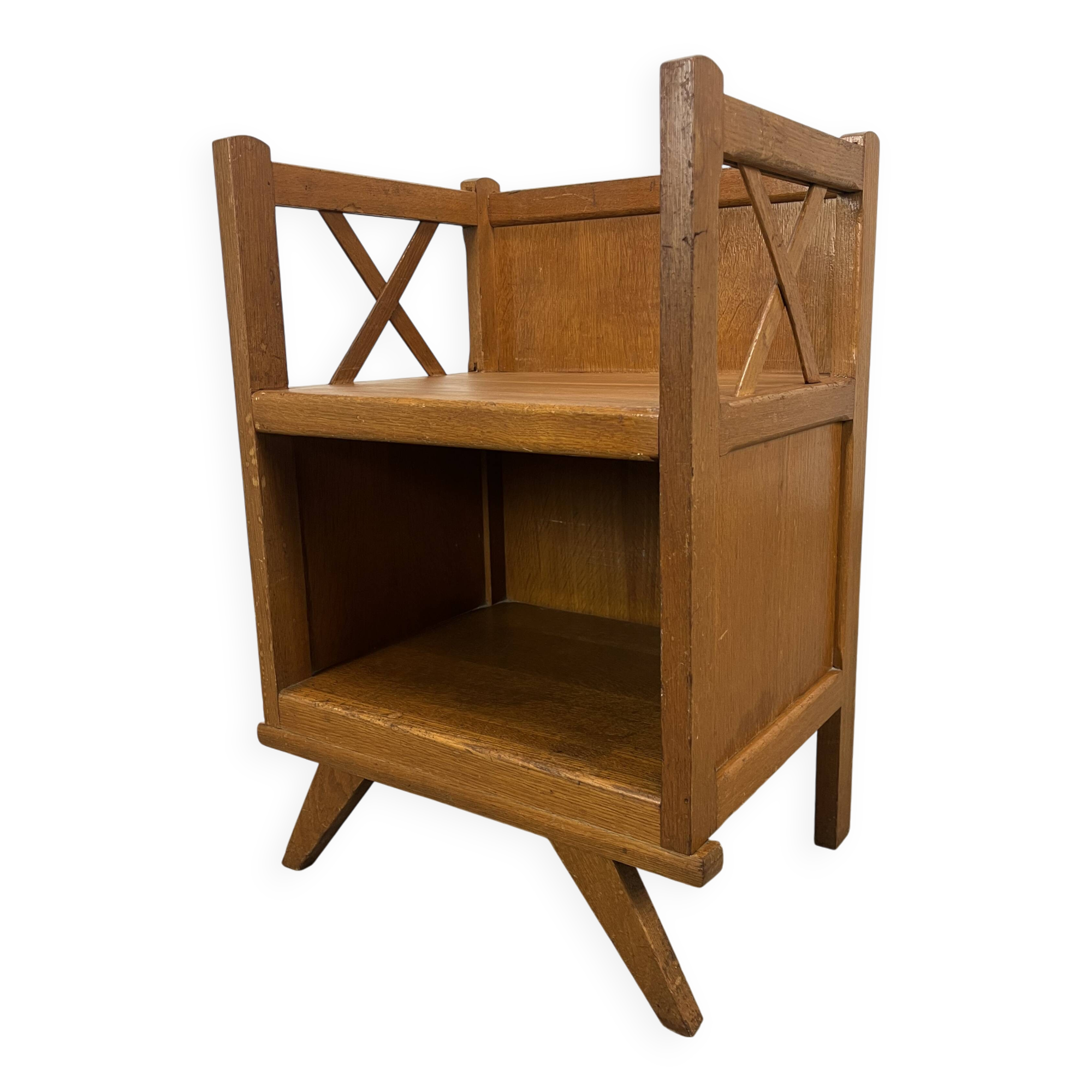 50s wooden cross-braced bedside table