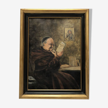 Portrait d’homme peinture antique à l’huile sur toile signée par un artiste inconnu, années 1900