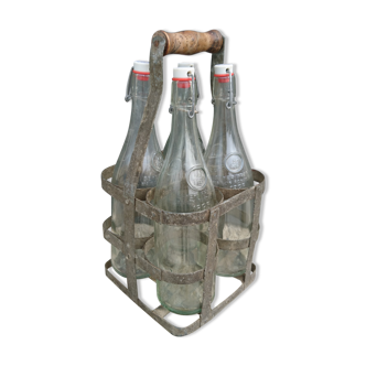 Porte-bouteilles ancien avec ses 4 bouteilles