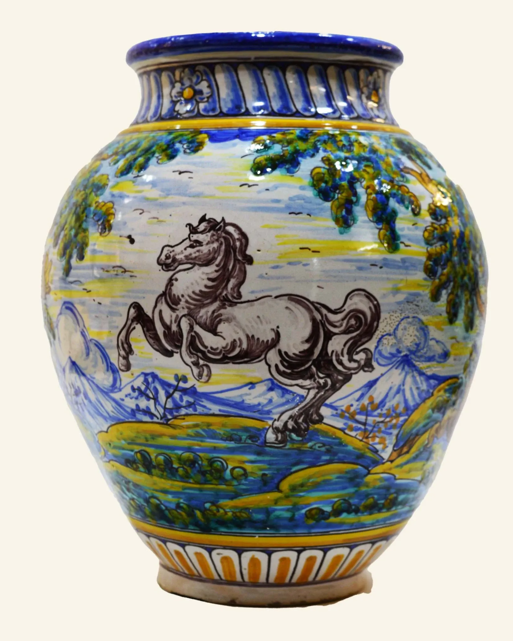 Large antique ceramic pot from Talavera, hand-painted.