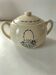 HBCM sugar bowl model Paradis in ironstone with blue basket decoration.