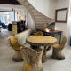 Garden furniture in concrete imitation faux wood