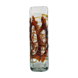 Blown glass vase with brown glass drips in the vintage J-C Novaro 80 style