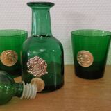 Set of 8 Dubonnet water glasses, vintage Louis d'or piece and bottle