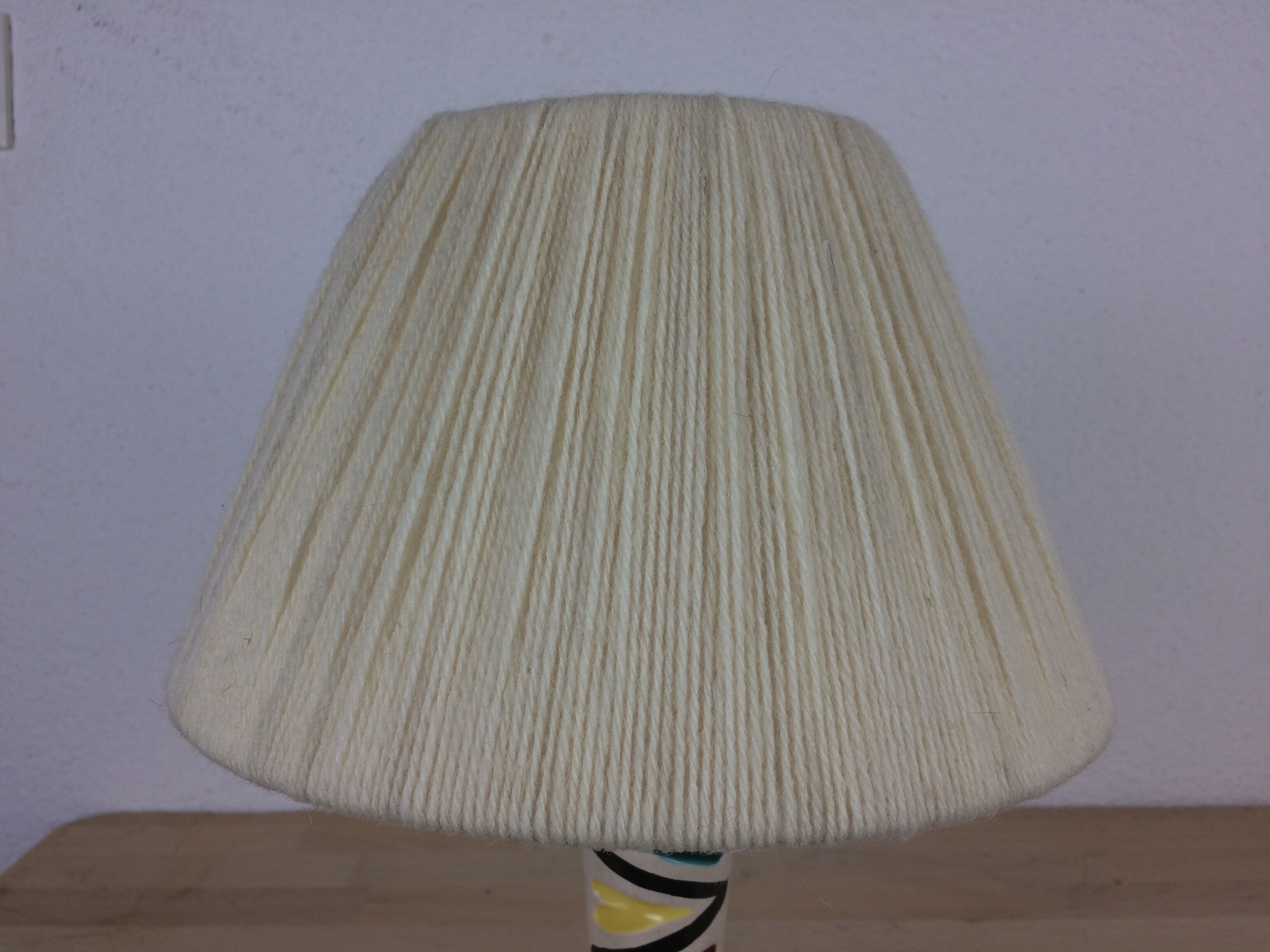 Ceramic lamp 60s and lampshade white wool