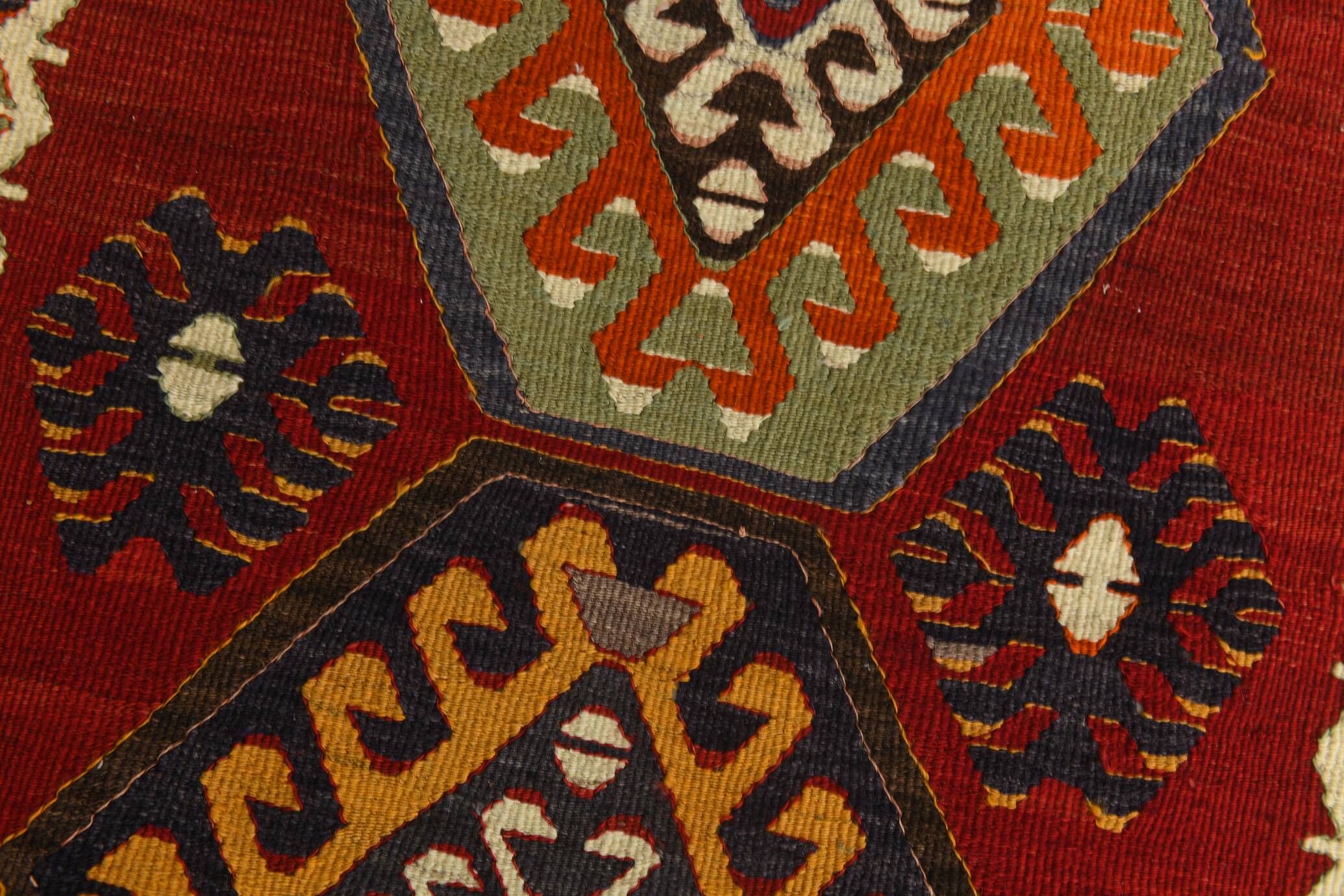 Kilim Vintage Anatolien Rouge – Motifs Géométriques, Laine, 88x125 Cm
