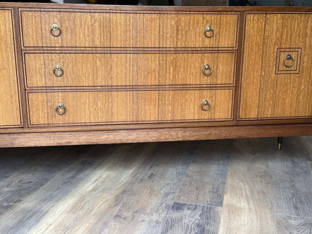 Vintage teak veneer enfilade in brown by Greaves & Thomas, 1960s, mid-century style.
