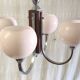 Art Deco chandelier with 4 lights in chrome metal and opaline - 1940s/50s