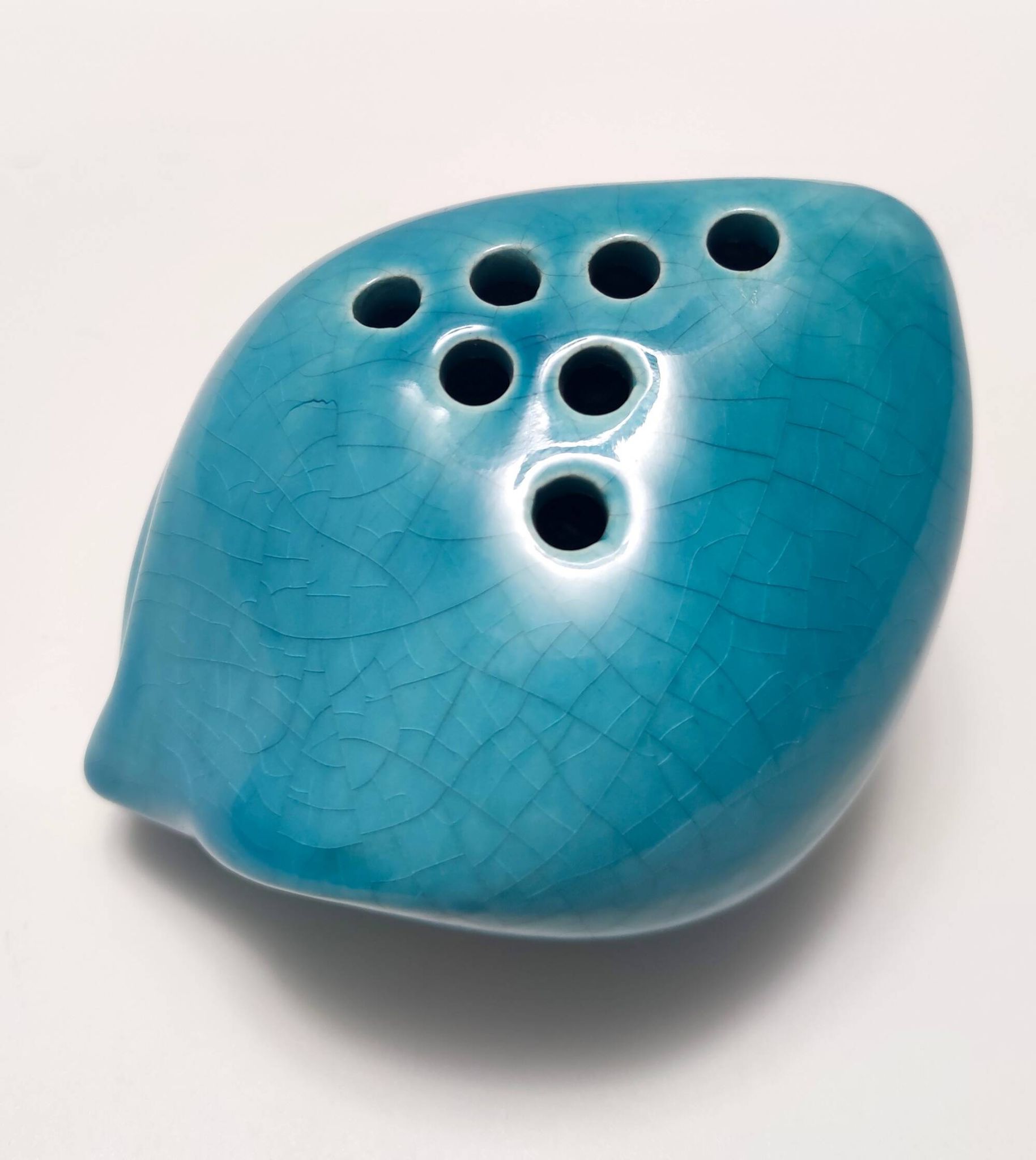 Teal Lacquered Ceramic Tulip Vase / Pen Holder by Giacomo Onestini for Ernestine Salerno