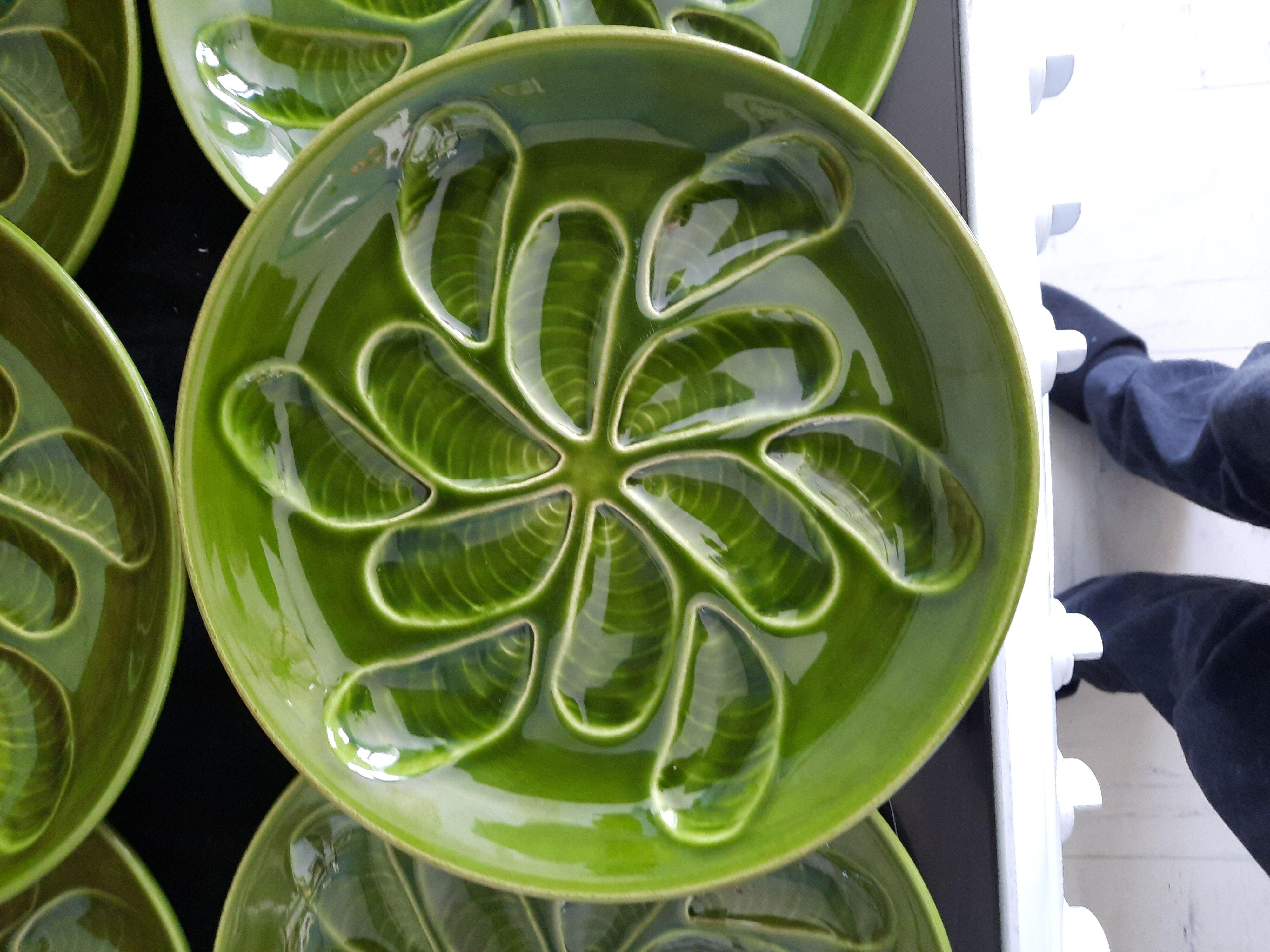 Set of 6 green oyster plates 25 cm – C.E.S France – Very good condition