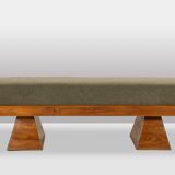 Bench in ash and green mohair velvet. Contemporary.