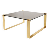 Table basse du milieu du siècle avec base plaquée or et plateau en verre, années 1970