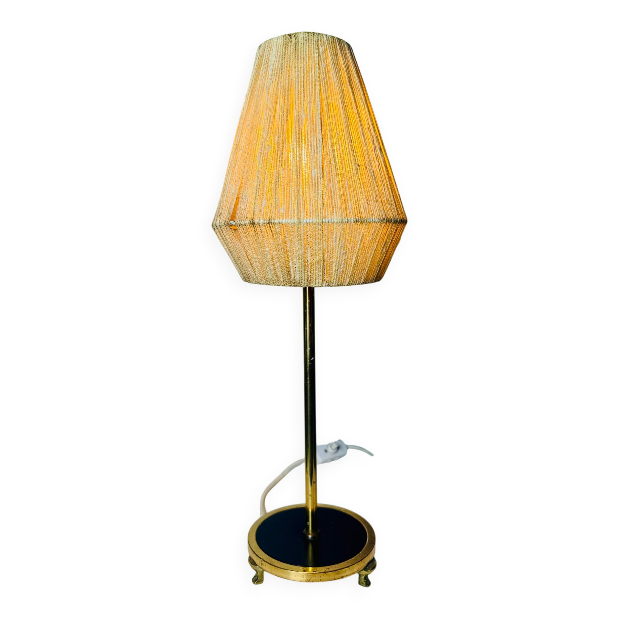 Model 332 Table Lamp In Brass And Natural Fibre By Eae, Sweden 1950S