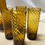 Carafe set and 4 glass blown glasses