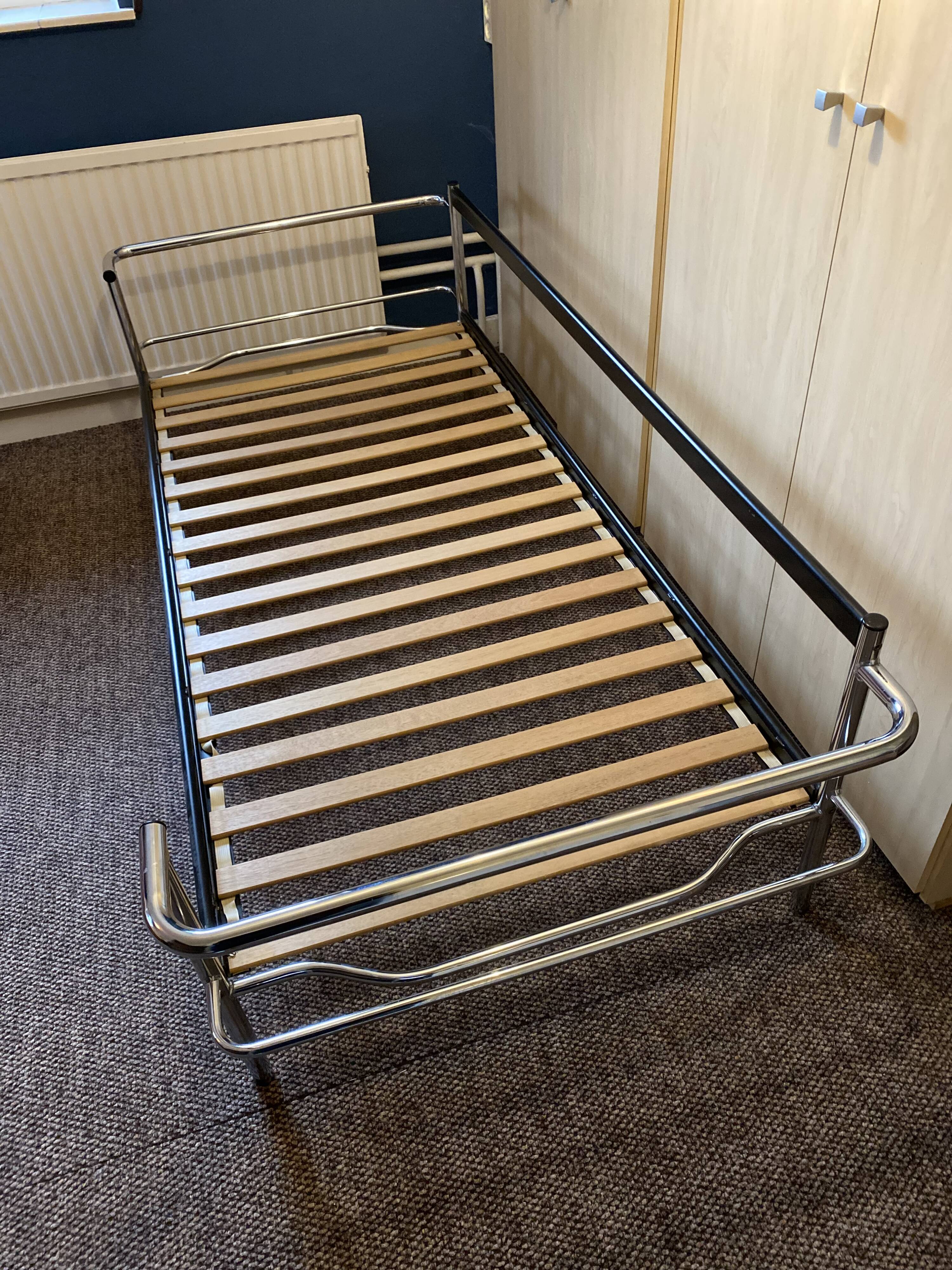 Vintage Black Leather and Chrome Sofa