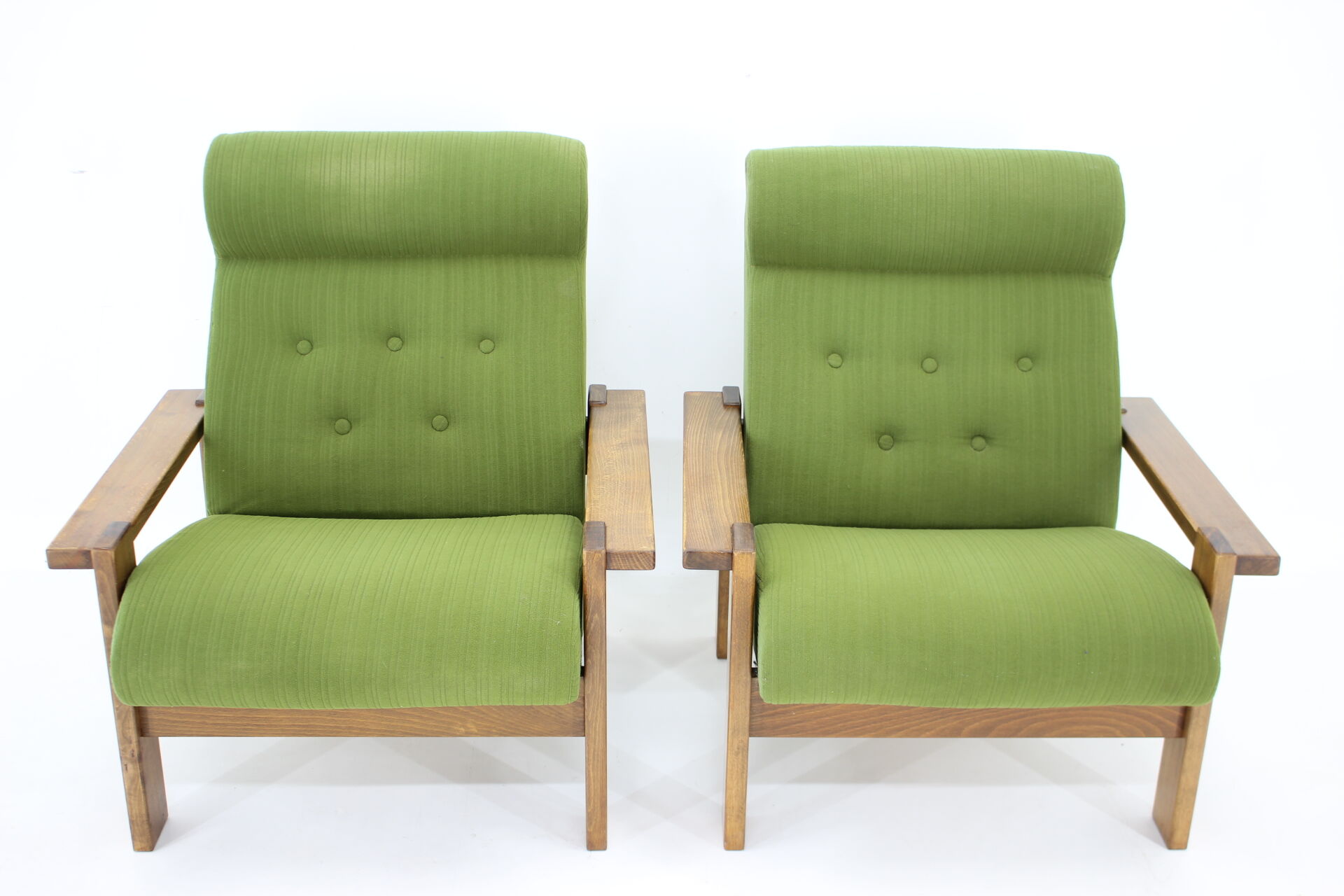 1970s pair of beech armchairs, czechoslovakia