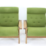1970s pair of beech armchairs, czechoslovakia