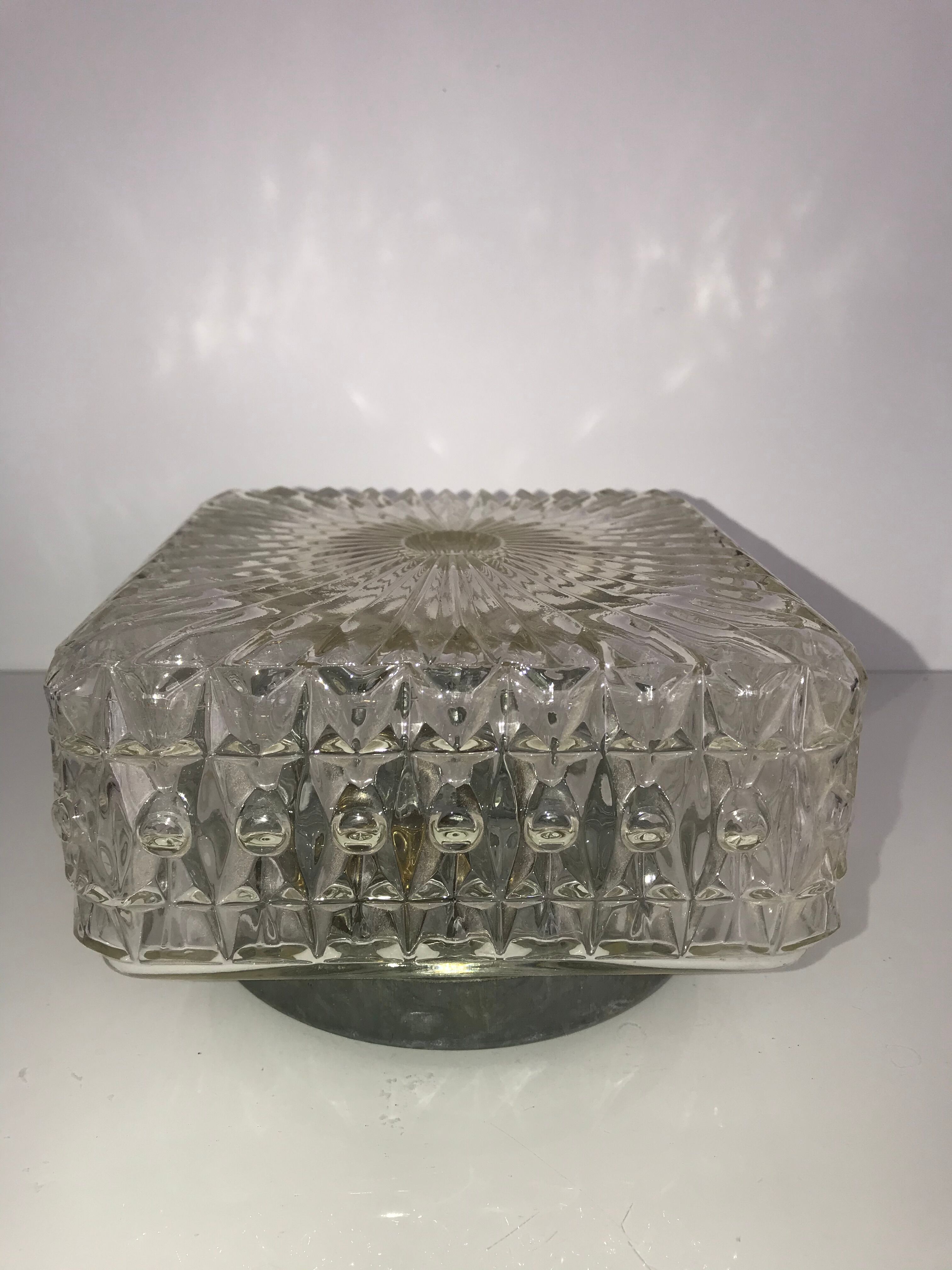 Square ceiling light in chiseled glass