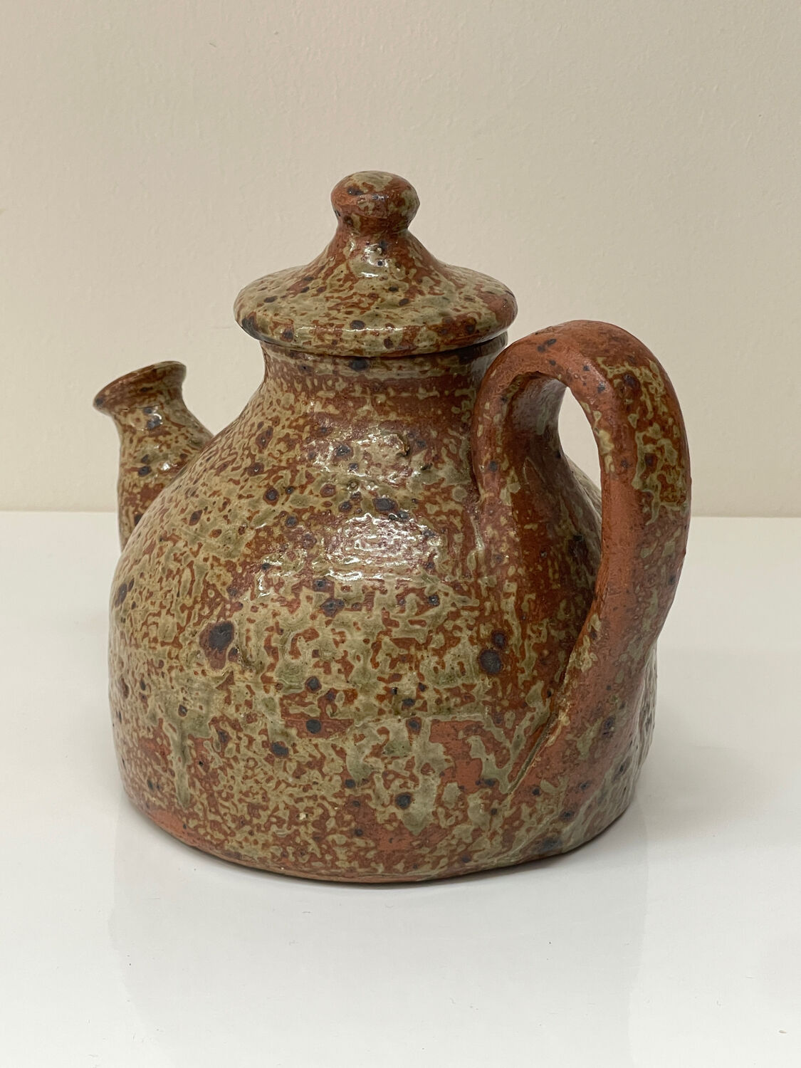 Vintage glazed ceramic sculptural teapot from the 1970s.