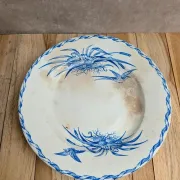 Compotier sur pied bas Terre de fer HB Choisy-le-Roi – Décor oiseaux bleu