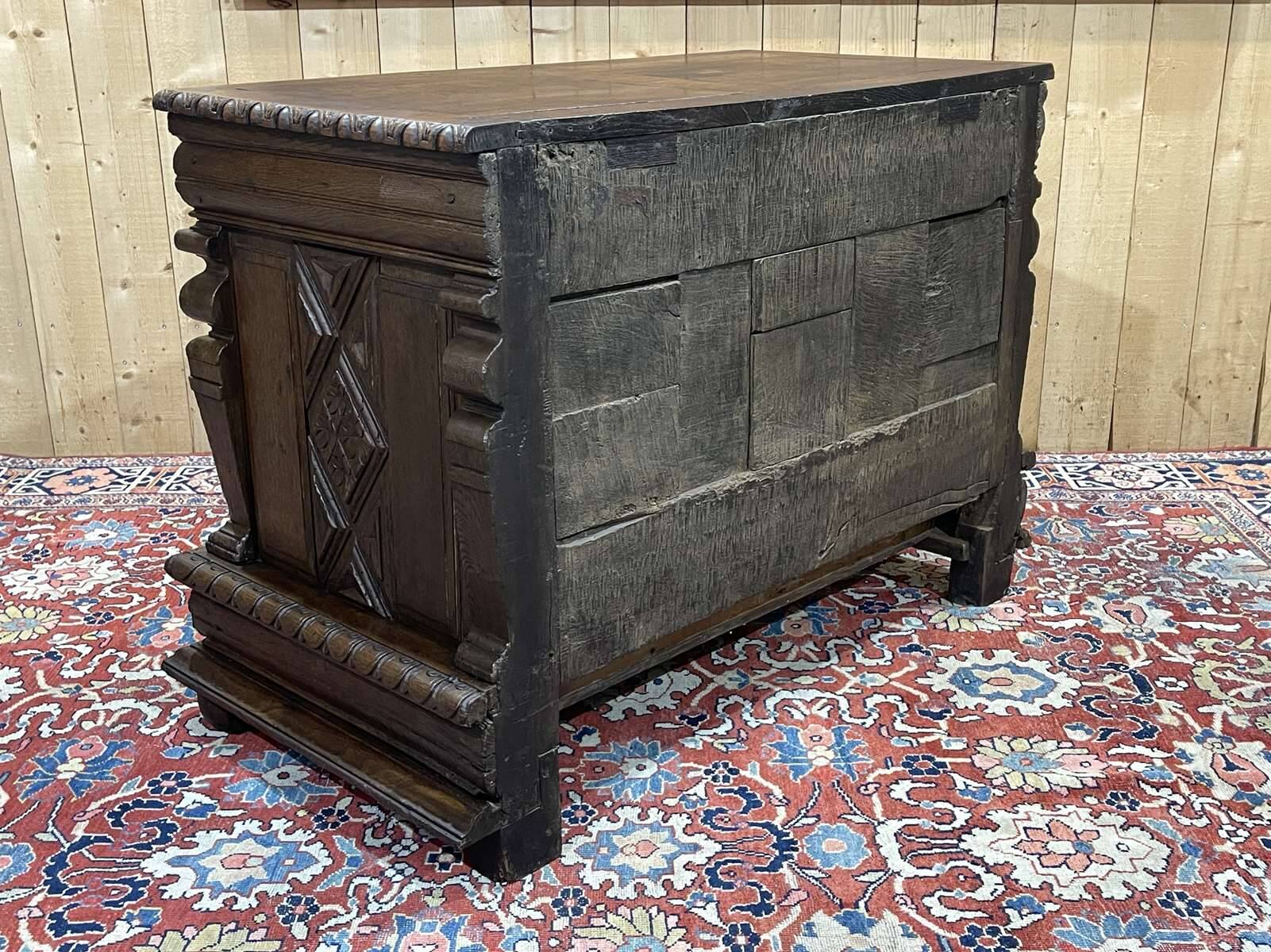 Late 17th century Renaissance oak chest transformed into a sideboard