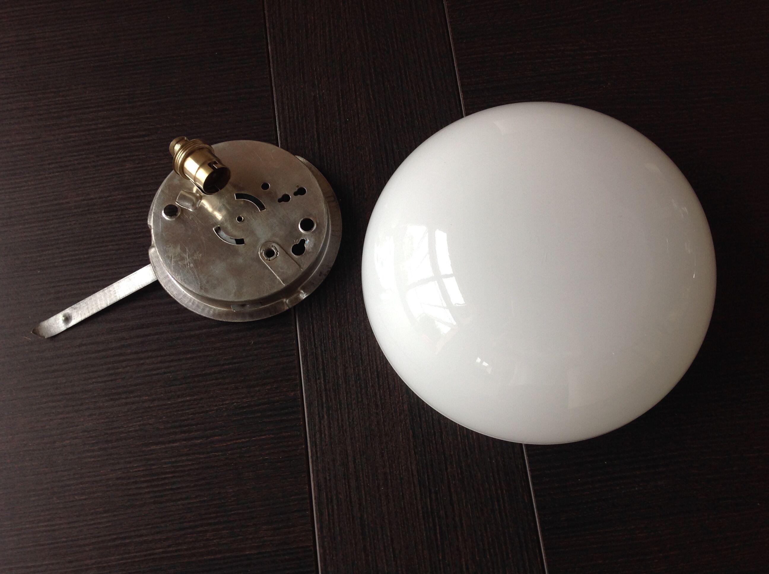 Half moon ceiling lamp in vintage white opaline 60s-70s