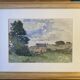 Tableau ancien, fermette à la campagne monogrammée ML, milieu XX siècle