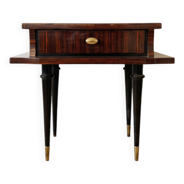 Table d'appoint années 50 en bois et placage strié