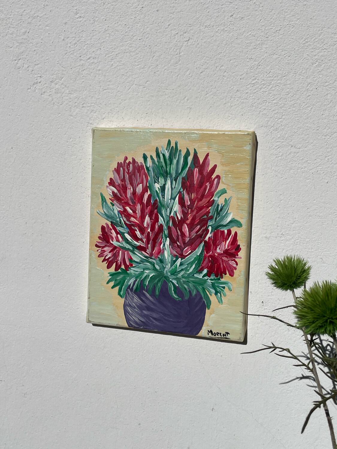 Still life bouquet of flowers painting on canvas signed Morent