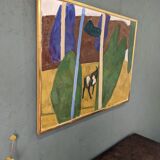 Mid-Century Modern "Modernist Cow" Swedish Vintage Landscape Oil Painting by Ture Fabianssonb
