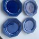 4 octagonal flat plates terre de Provence blue ceramic glazed vintage