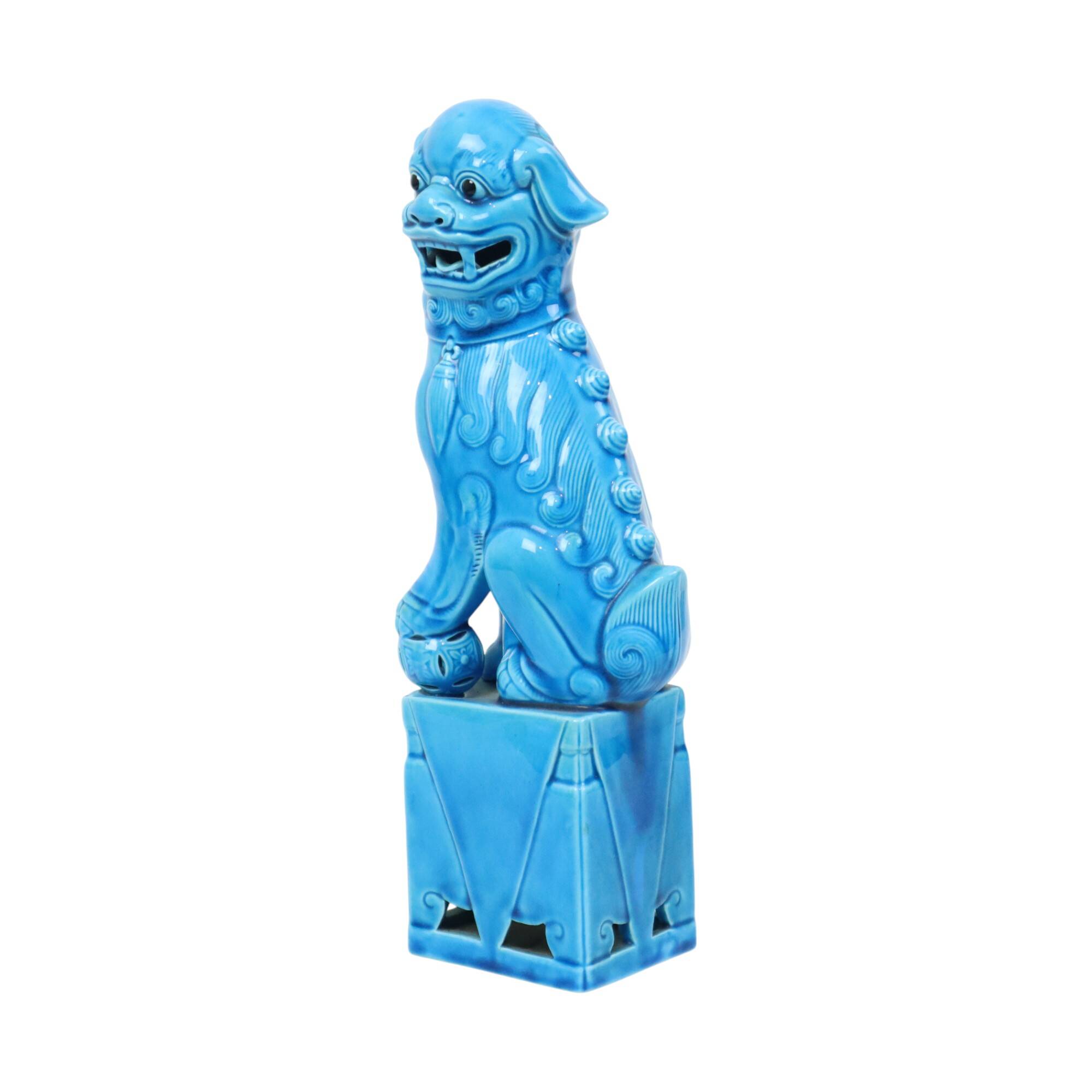 Large Foo Dog Temple Lion Blue Glazed Ceramic 32cm