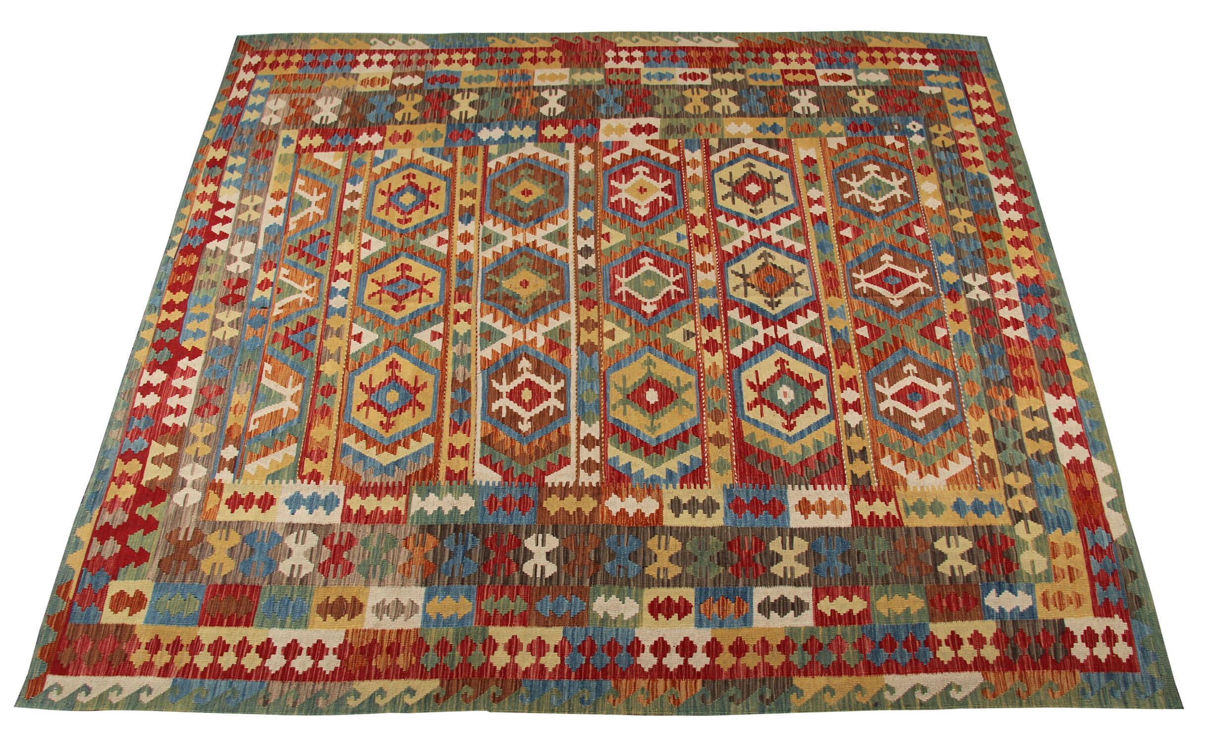 Tissé à la main Afghan Kilim Rug Large Wool Rug 257 x 299 cm