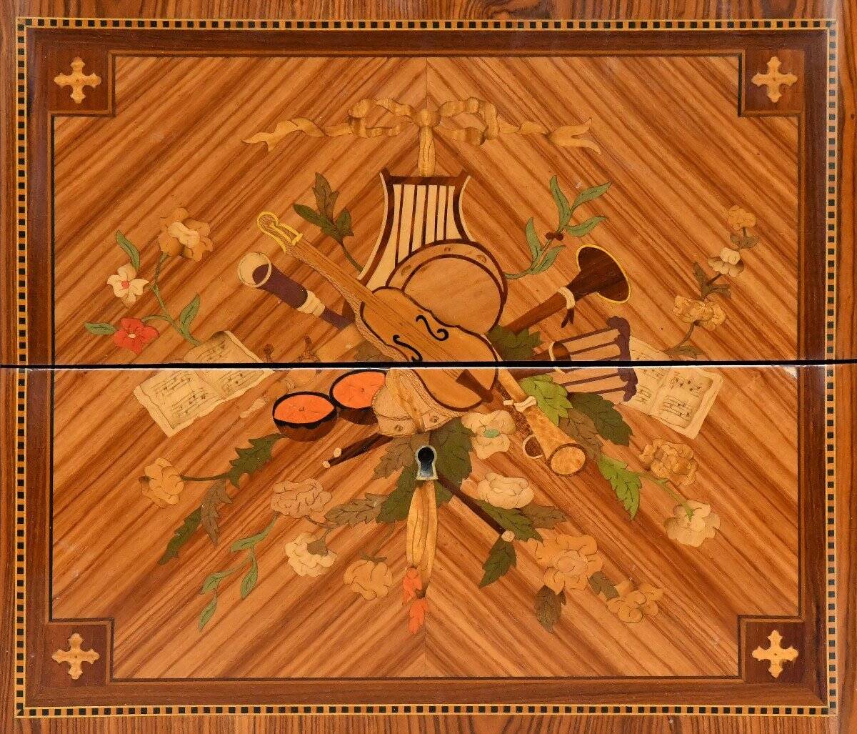 Transitional style commode in marquetry