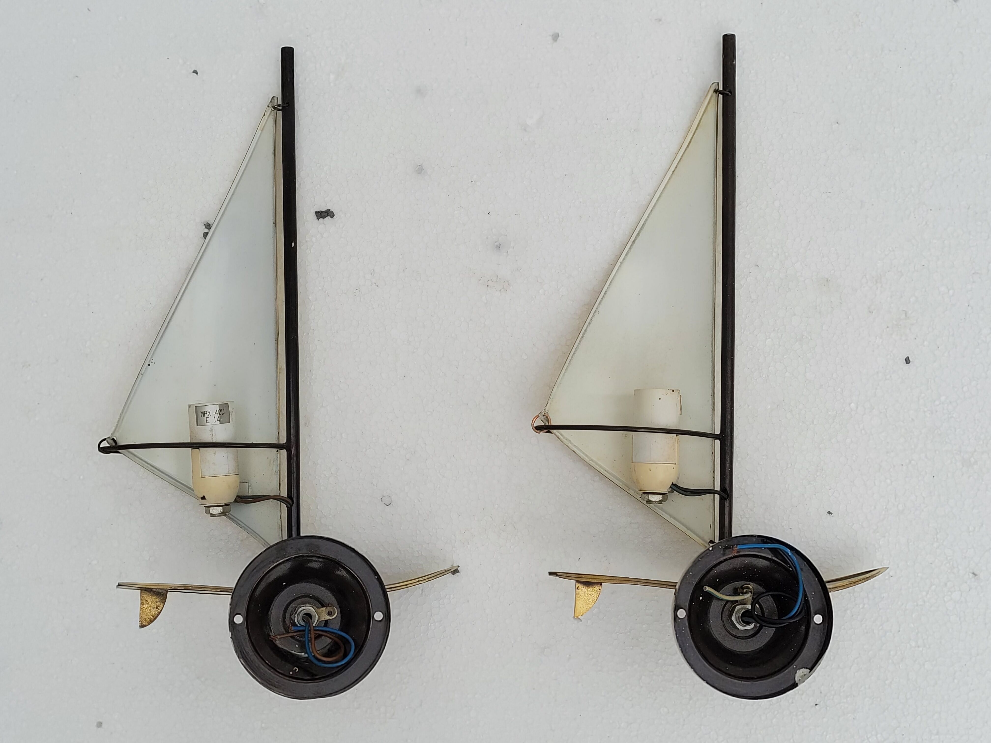 Pair of vintage sconces Sailboats in brass marine décor